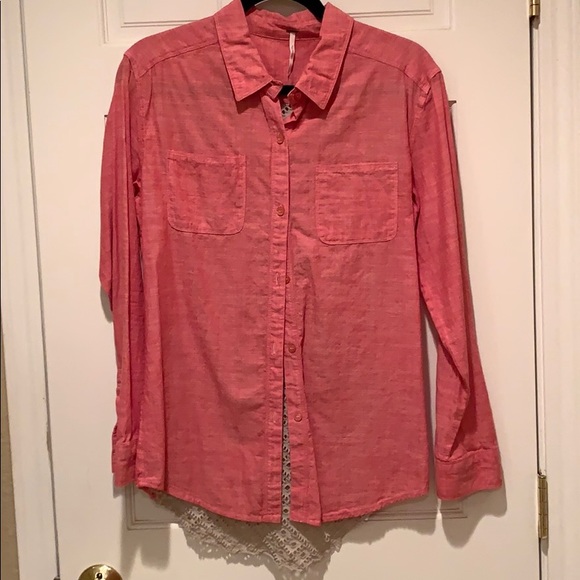 Free People Linen button down with lace back panel - Picture 1 of 3